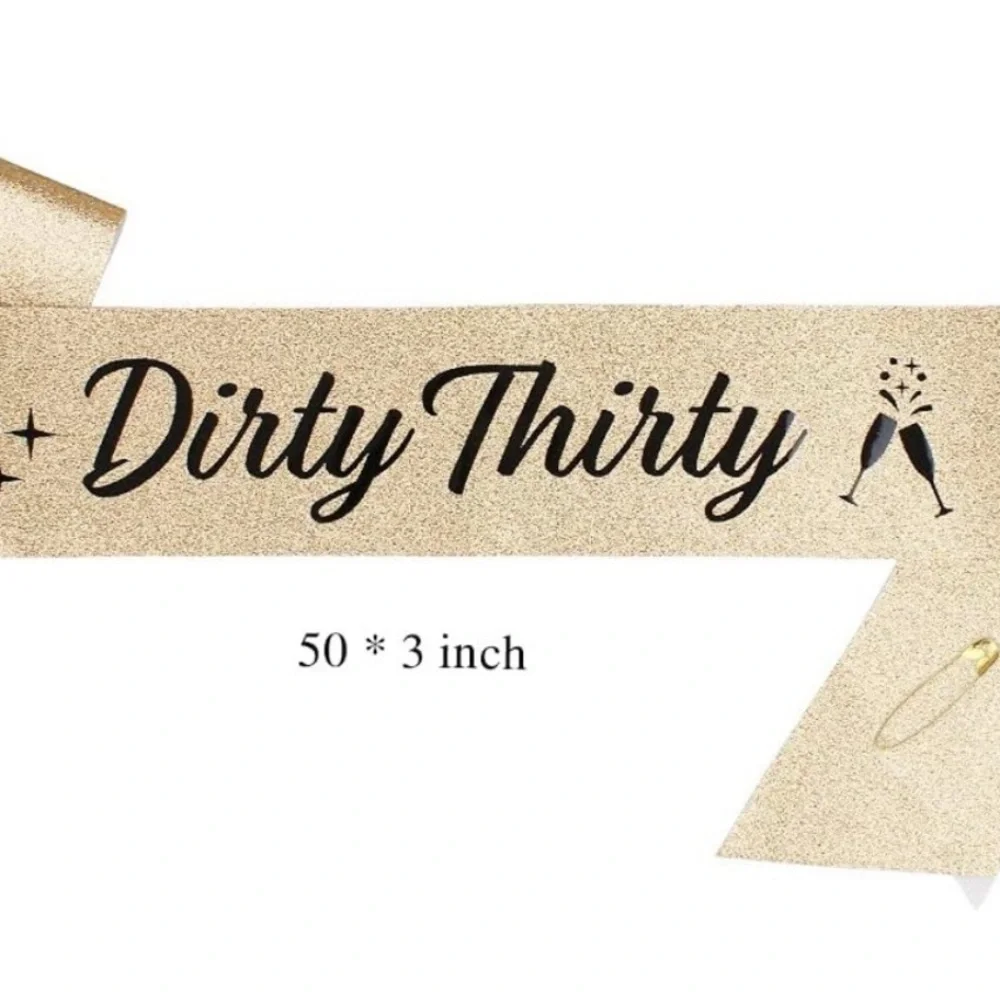 Gold Dirty 30 Headband, Sash, Pin & Straw set in Birthday box